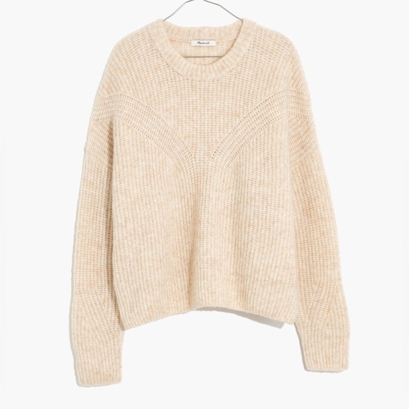 Madewell Belfiore Ribbed Pullover Sweater Women’s Size Large Tan Wool Blend - Picture 1 of 8